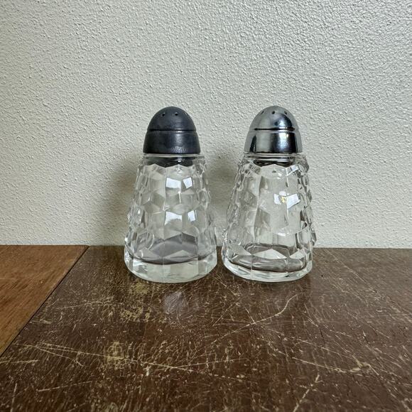 Fostoria American Crystal Chrome Metal Salt and Pepper Shaker Set READ - Picture 3 of 10